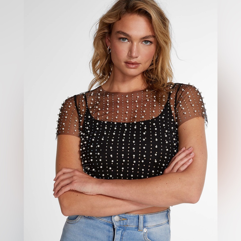 NWOT ASOS Pearls and Crystals Mesh Top